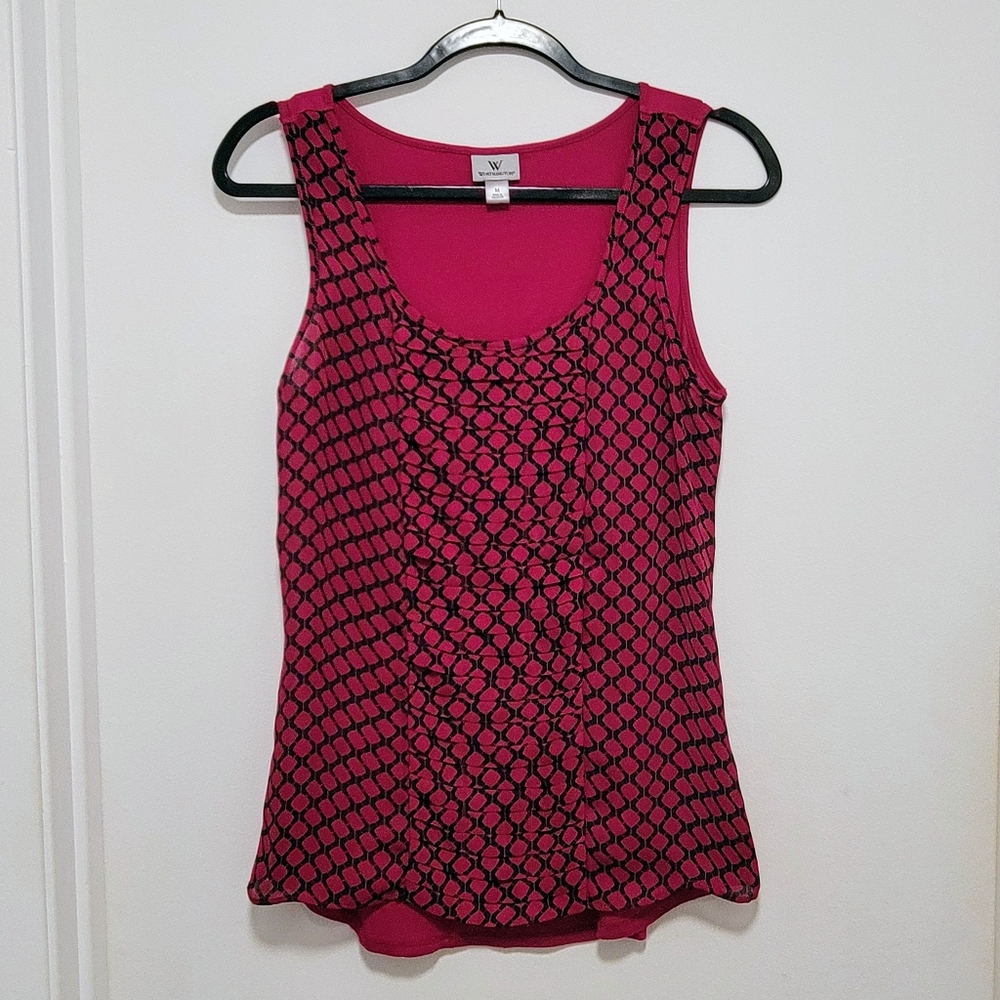 Magenta Pink Black Geometric Sleeveless Blouse Hi Low Tank Top Womens M